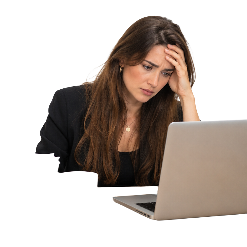 Agency owner overwhelmed at her laptop